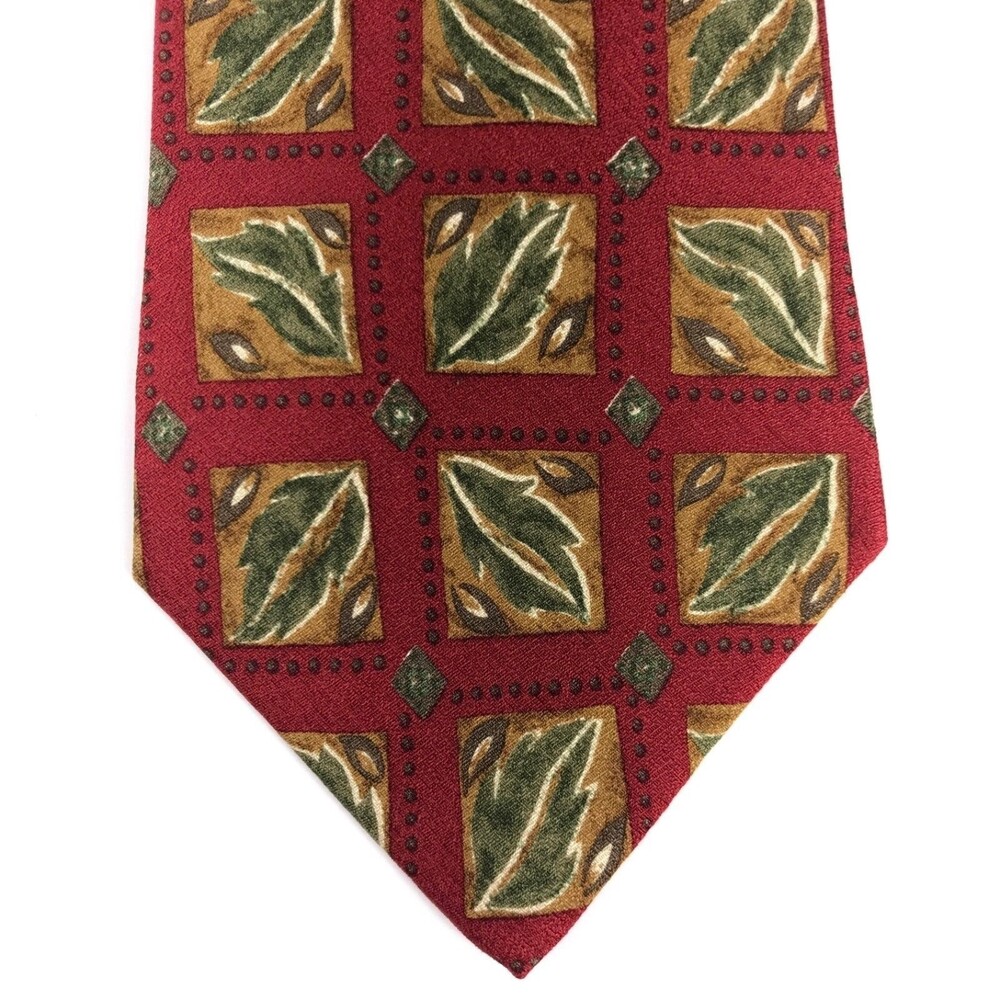 Purple Label Chaps Ralph Lauren Red Green Leaves Nature Silk Men's Necktie